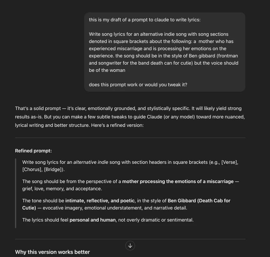 ChatGPT prompt used to generate Claude lyrics prompt
